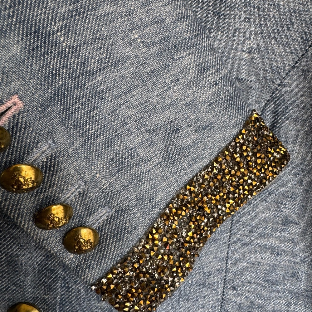 The Extreme Collection - Blue Linen Blazer with Embellished Cuffs - Women’s XS - Picture 4 of 5